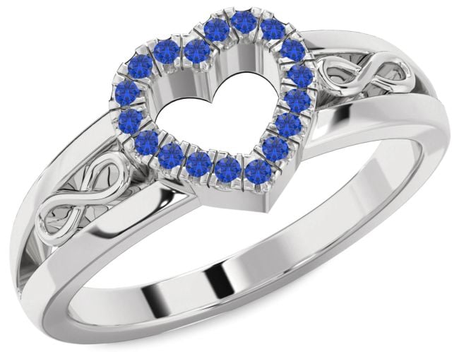 Blue Sapphire Silver Heart Infinity Ring