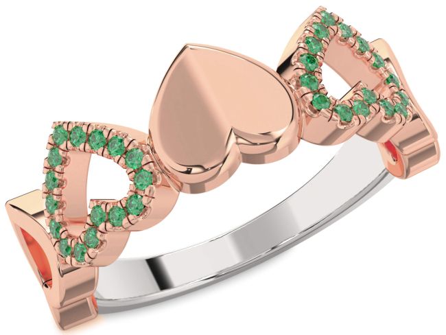 Emerald Rose Gold Silver Heart Ring
