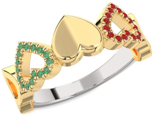 Emerald & Ruby Silver & 10K gold Heart Promise Ring