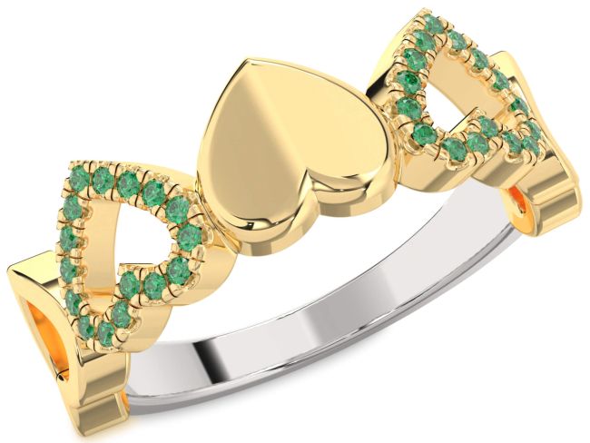 Emerald Gold Silver Heart Ring