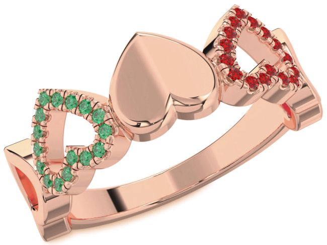 Emerald & Ruby Rose Gold Silver Heart Promise Ring