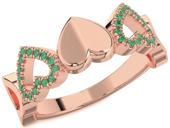 Emerald Rose Gold Silver Heart Ring