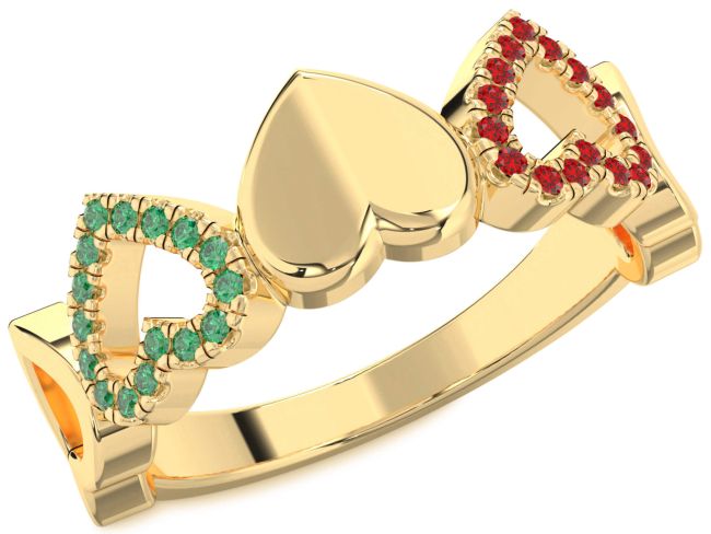 Emerald & Ruby Gold Silver Heart Promise Ring