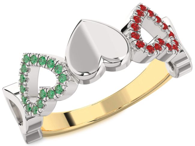 Emerald & Ruby Gold Silver Heart Promise Ring