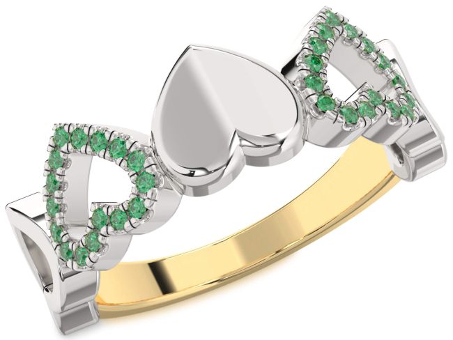 Emerald Gold Silver Heart Ring