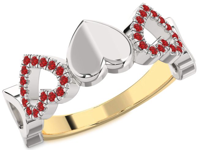 Ruby Gold Silver Heart Ring