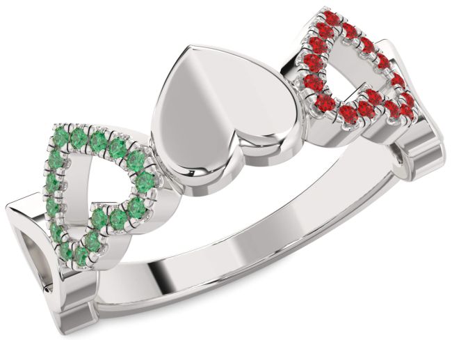 Emerald & Ruby Silver Heart Promise Ring