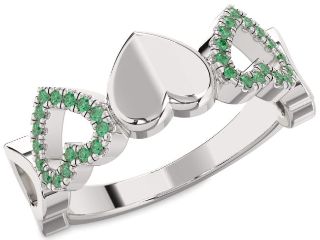 Emerald Silver Heart Ring