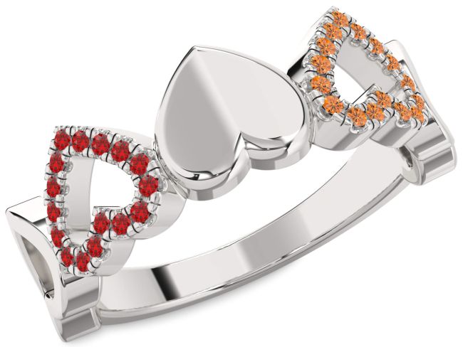 Ruby & Citrine Platinum Heart Promise Ring