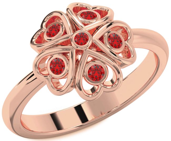 Ruby Rose Gold Silver Flower Heart Six Stone Ring