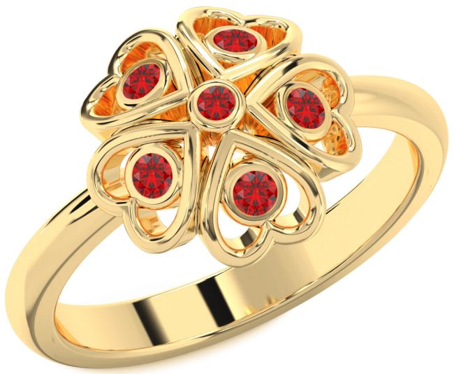 Ruby Gold Flower Heart Six Stone Ring