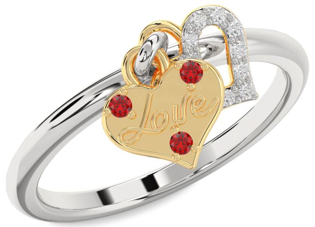 Diamond Ruby Silver & 10K gold Heart Lock Ring