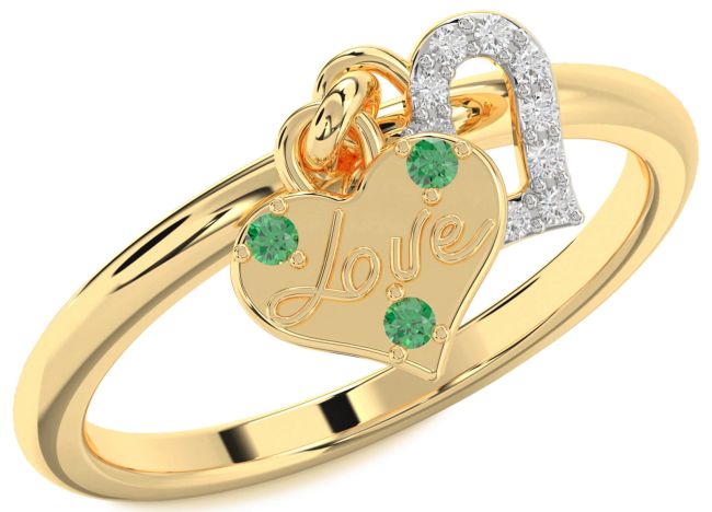 Diamond Emerald Gold Silver Heart Lock Ring