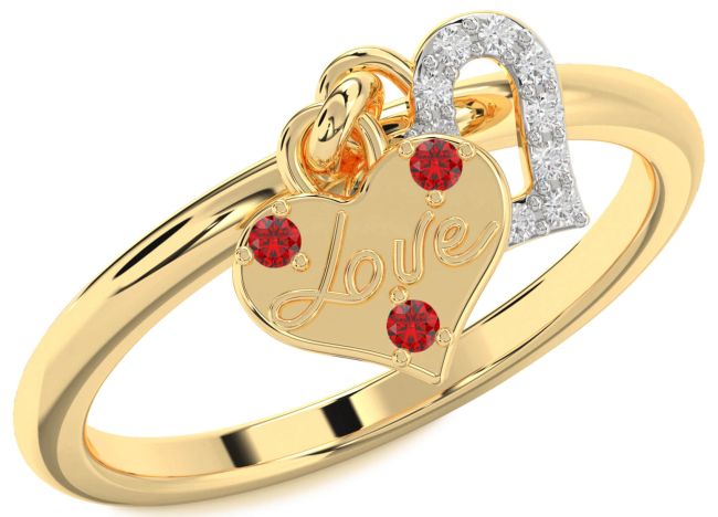 Diamond Ruby Gold Heart Lock Ring