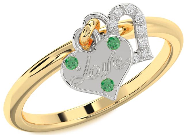 Diamond Emerald Gold Silver Heart Lock Ring