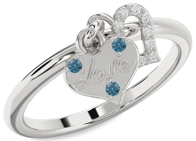 Blue Diamond Silver Heart Lock Ring