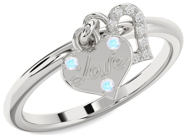 Diamond Moonstone Silver Heart Lock Ring