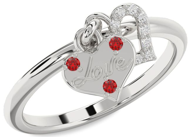 Diamond Ruby Platinum Heart Lock Ring