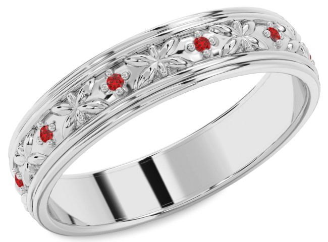 Ruby Silver Butterfly Wedding Band Ring