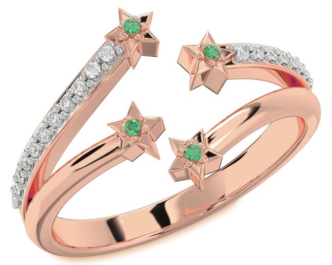 Diamond Emerald Rose Gold Star Ring