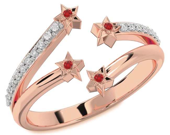 Diamond Ruby Rose Gold Silver Star Ring