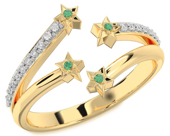 Diamond Emerald Gold Star Ring