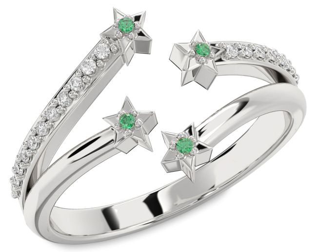 Diamond Emerald White Gold Star Ring