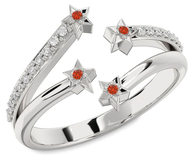 Diamond Fire Opal Silver Star Ring