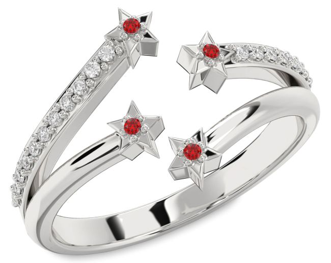 Diamond Ruby White Gold Star Ring
