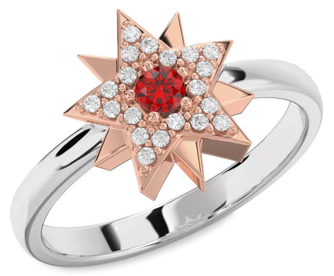 Diamond Ruby Silver & 10K Rose Gold Star Ring