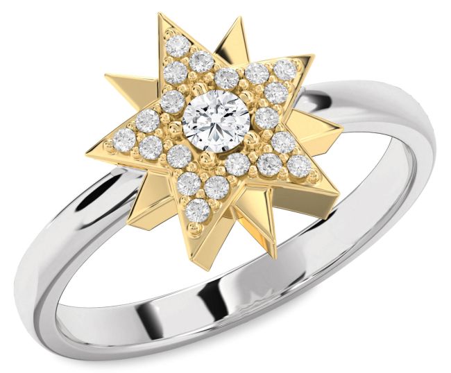 Diamond Silver & 10K gold Star Ring