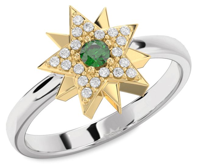 Diamond Emerald Gold Silver Star Ring