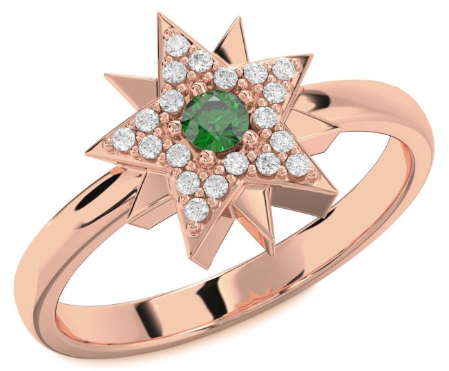 Diamond Emerald Rose Gold Star Ring