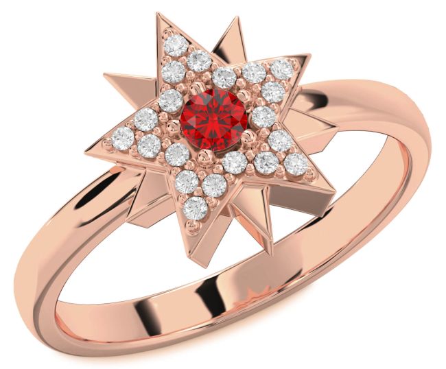 Diamond Ruby Rose Gold Star Ring