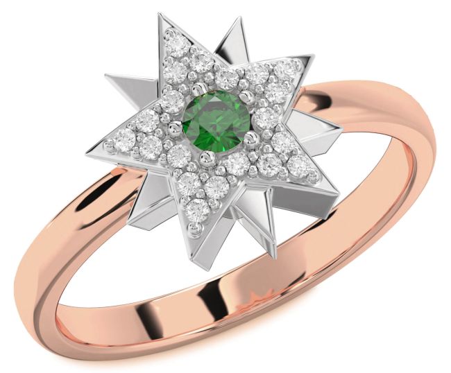 Diamond Emerald White Rose Gold Star Ring