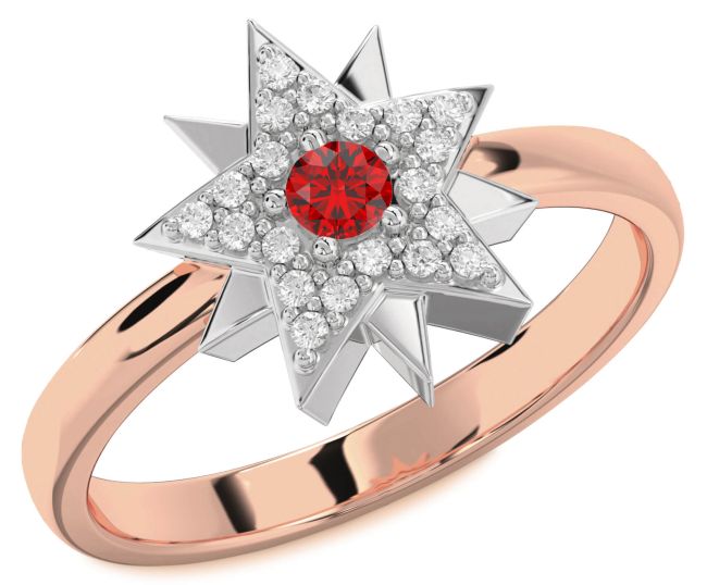 Diamond Ruby White Rose Gold Star Ring