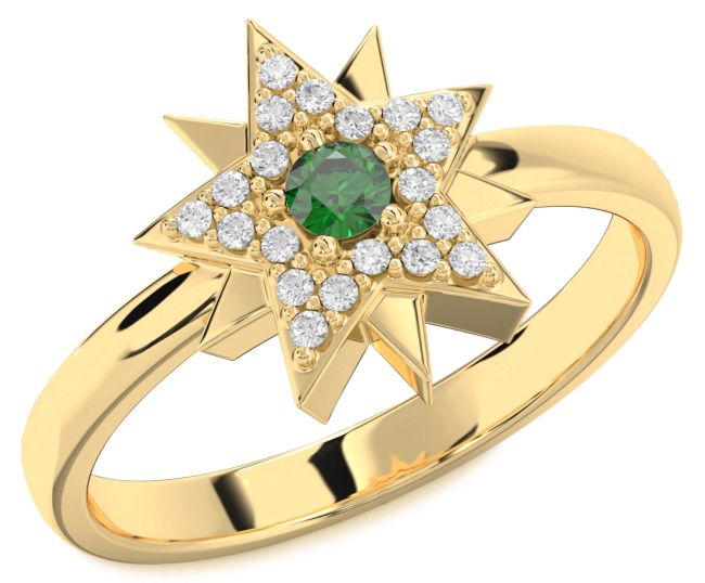 Diamond Emerald Gold Star Ring