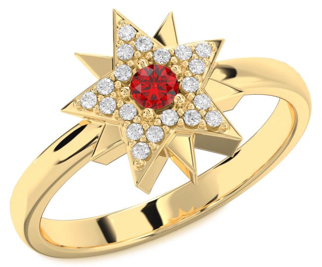 Diamond Ruby Gold Star Ring