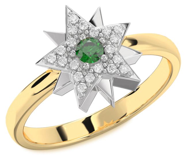 Diamond Emerald Gold Silver Star Ring