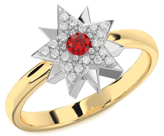 Diamond Ruby White Yellow Gold Star Ring