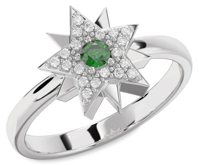 Diamond Emerald Platinum Star Ring