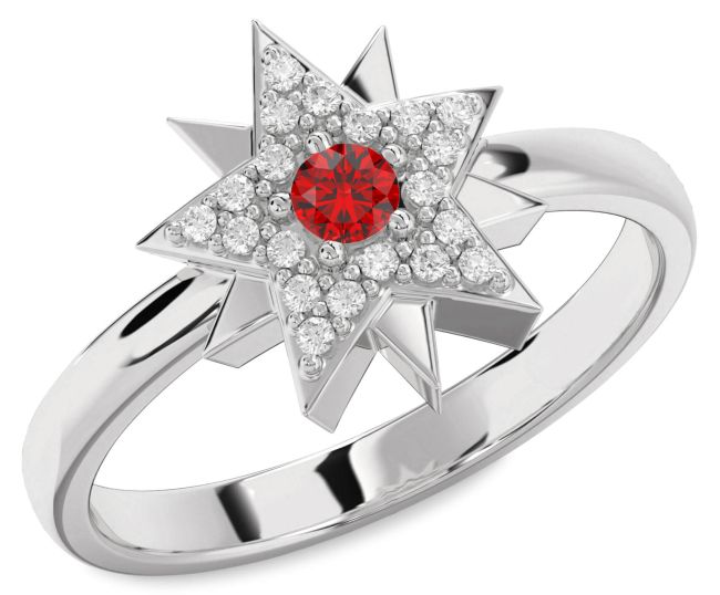 Diamond Ruby Platinum Star Ring