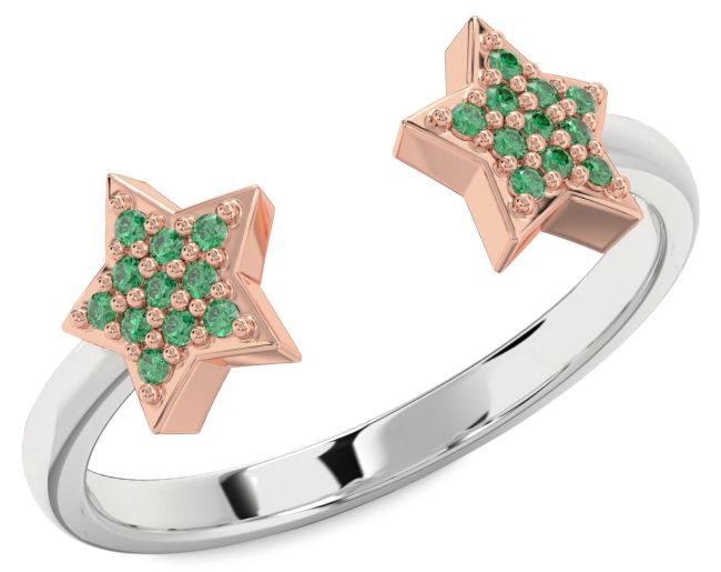 Emerald Platinum & Rose Gold Star Ring