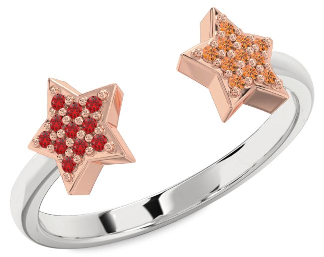 Ruby & Citrine Silver & 10K Rose Gold Star Ring