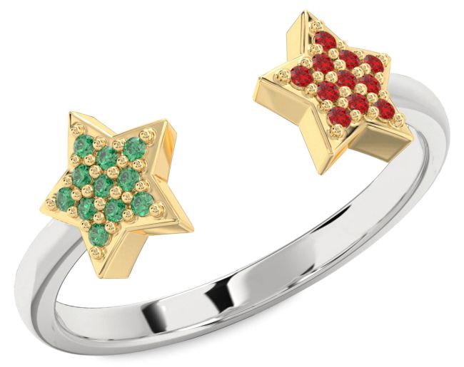 Emerald & Ruby Platinum & Yellow Gold Star Ring