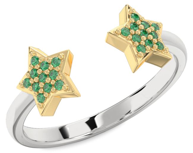 Emerald Gold Silver Star Ring
