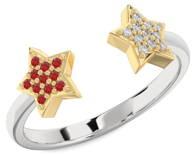 Diamond & Ruby Gold Silver Star Ring
