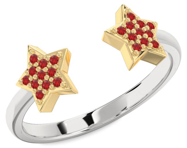 Ruby White Yellow Gold Star Ring
