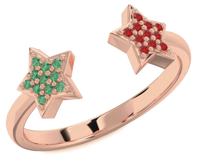 Emerald & Ruby Rose Gold Star Ring