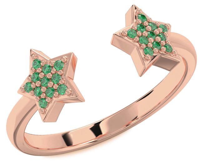 Emerald Rose Gold Silver Star Ring